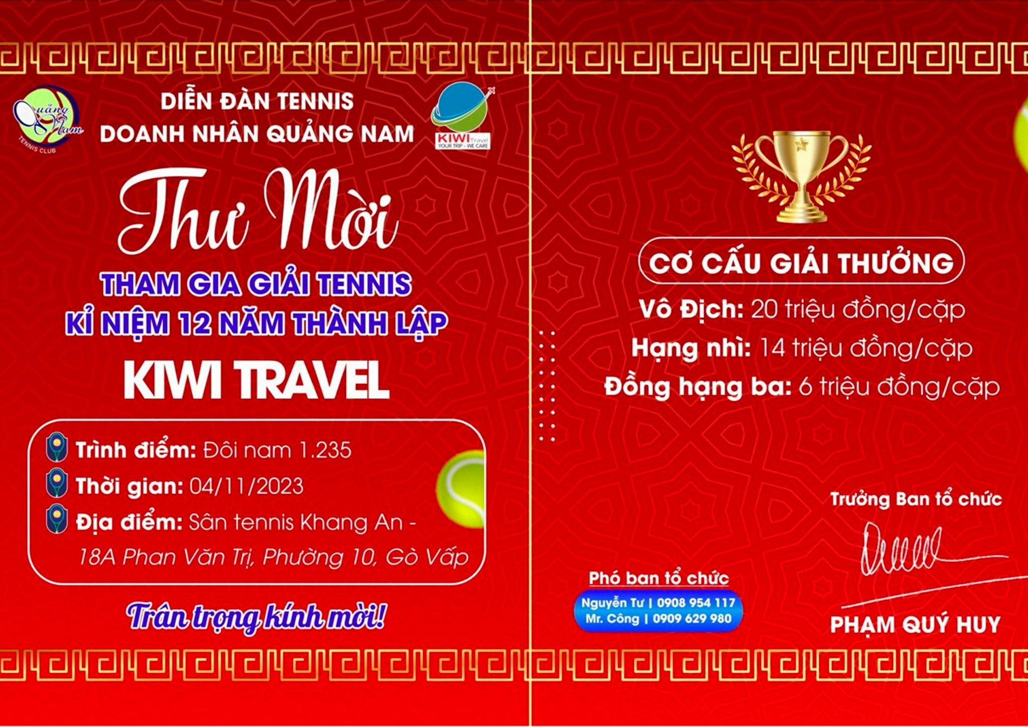 Giải TENNIS Kỉ niệm 12 năm KIWI TRAVEL