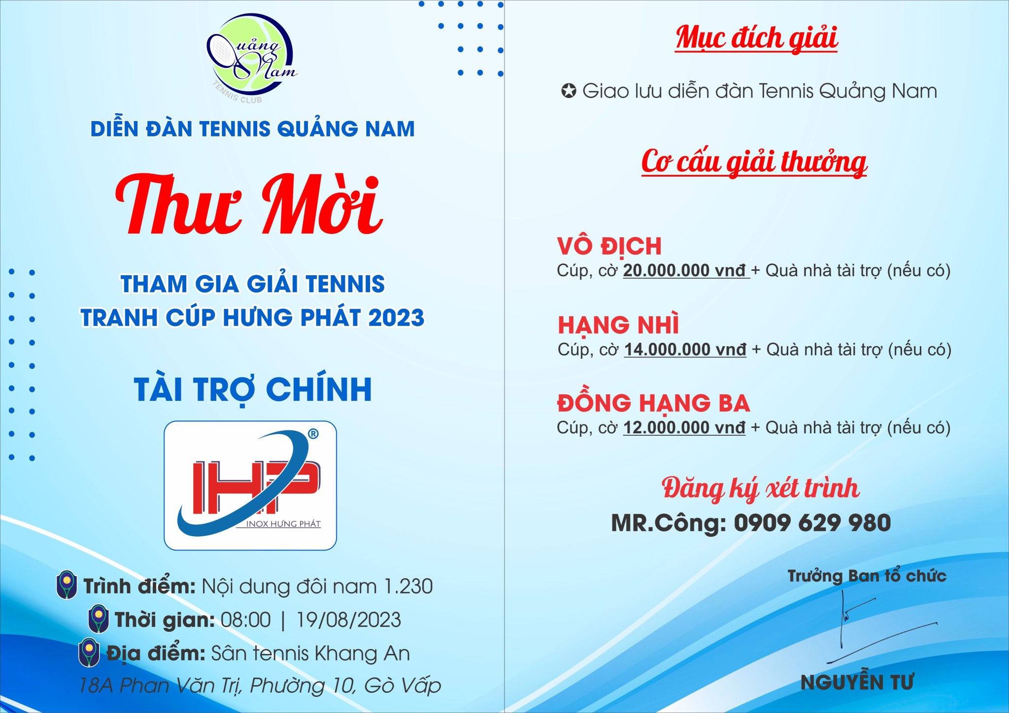 Giải Tennis Tranh Cúp HƯNG PHÁT 2023